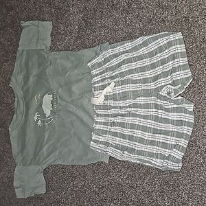 12 month 2 peice short sleeved and shorts outfit. With rino on it.